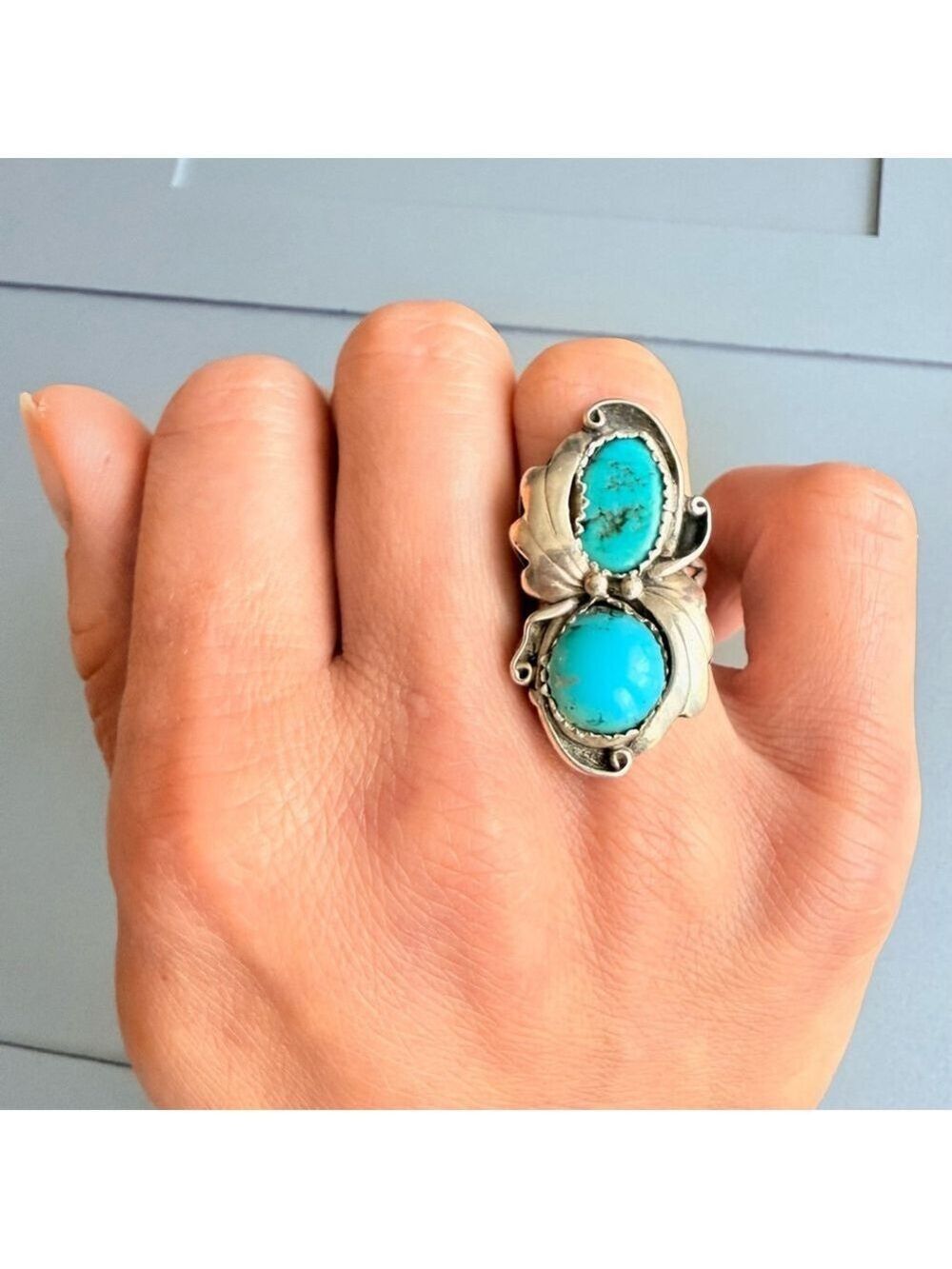 Native American Navajo American Turquoise Southwestern Sterling Silver Ring - Picture 3 of 9